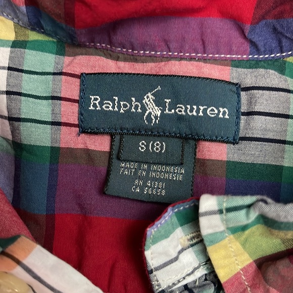 Ralph Lauren size 8 short sleeve plaid button down - Picture 3 of 4